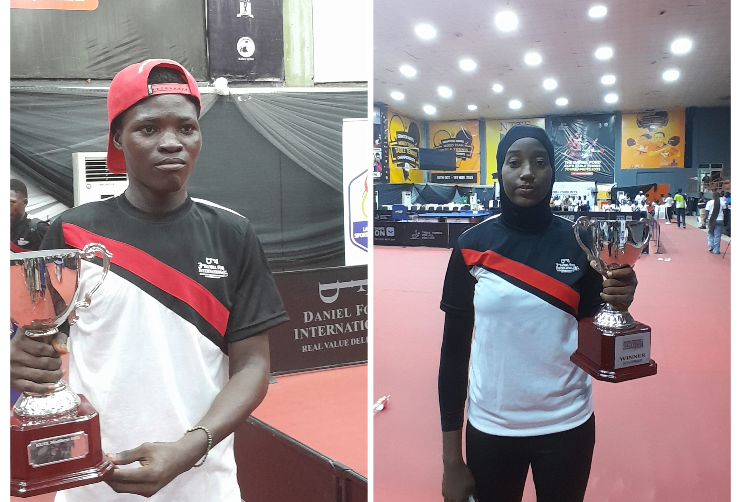 Matthew Kuti celebrates after winning the 3rd Daniel Ford Table Tennis Tournament at Teslim Balogun Stadium, Lagos.