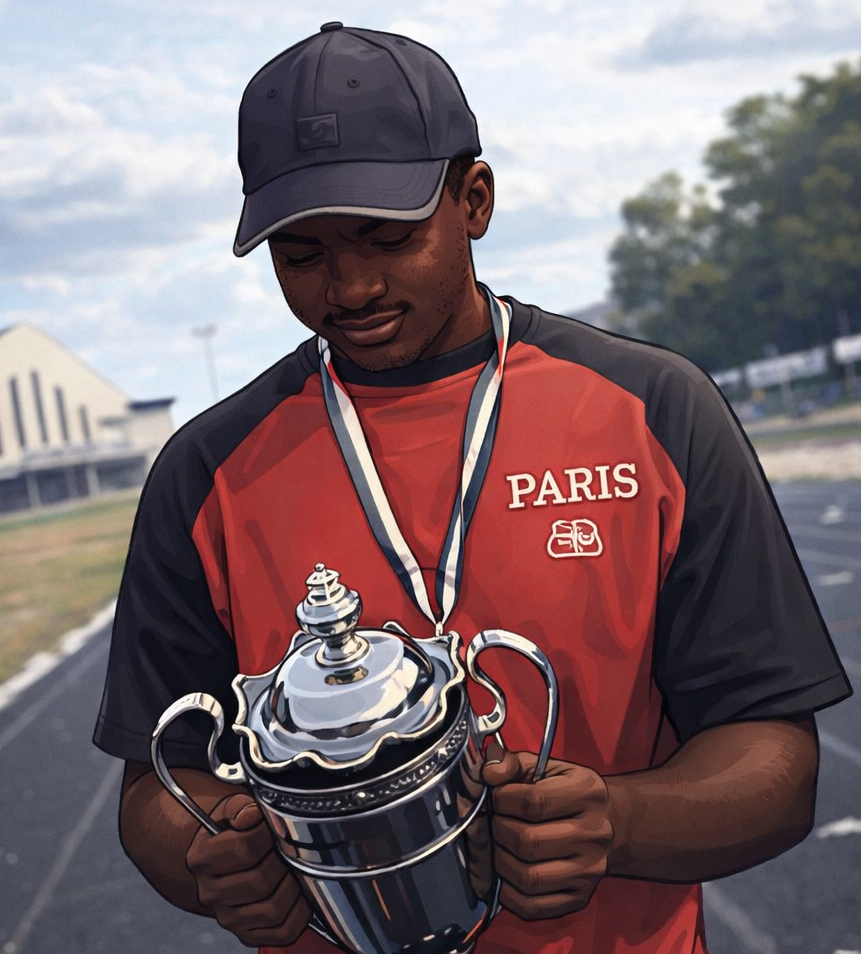 Coach Big Sam celebrating after winning the maiden FUTA Word Cup tournament.