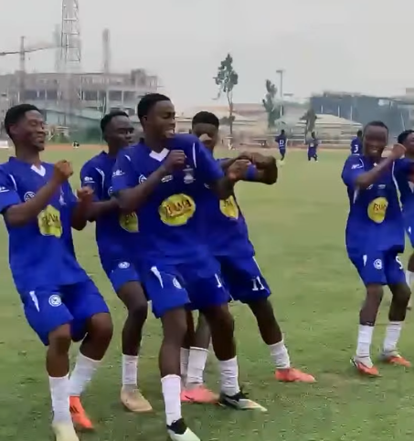 LASU Blazers players celebrating a goal during their 4-1 victory over FCE Akoka in the UNITECOL Cup 2026 at the University of Lagos sports complex.