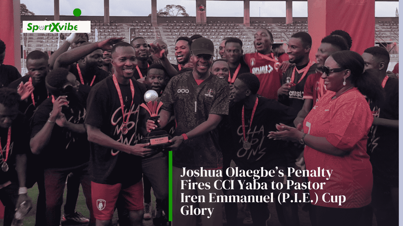 Apostle Emmanuel Iren presents the cup to CCI Yaba