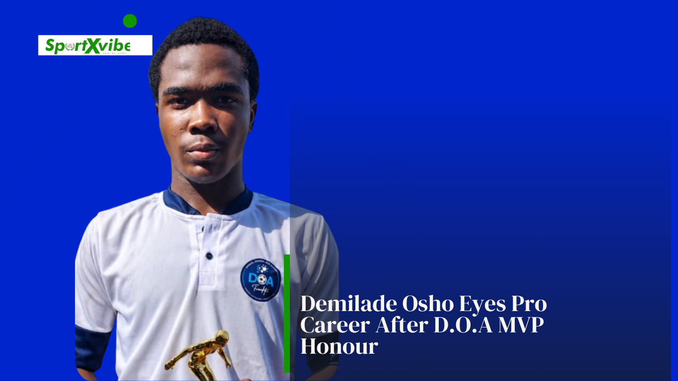 Demilade Osho celebrates after being named the Most Valuable Player of the 2026 D.O.A. Foundation Soccer Challenge in Lagos.