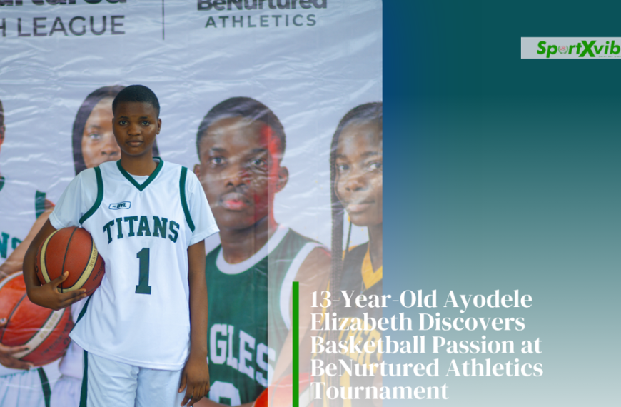 Ayodele Elizabeth, 13-year-old member of the Titans female basketball team, participating in the maiden BeNurtured Athletics basketball competition, showcasing her passion for grassroots basketball and youth sports development.